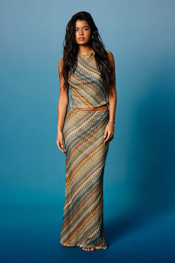 Tallulah Brown Multi Crochet Mid-Rise Maxi Skirt 1