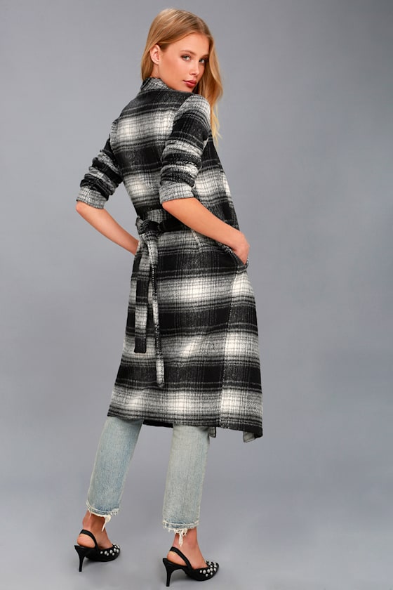 Sisson Black and White Plaid Wrap Coat 3