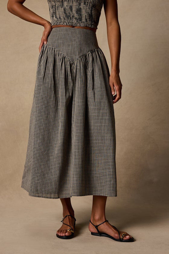 Starling Black Gingham High-Rise Midi Skirt 2