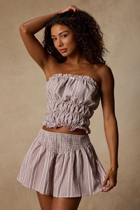 Honeysuckle Pink Striped Smocked Mini Skirt - thumbnail 4