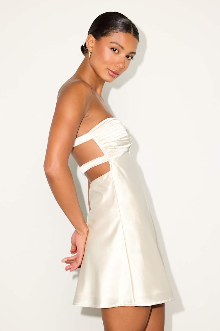 Narina Cream Satin Pleated Strapless Mini Dress