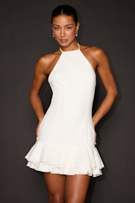 Idesa White Halter Tiered Mini Dress 2