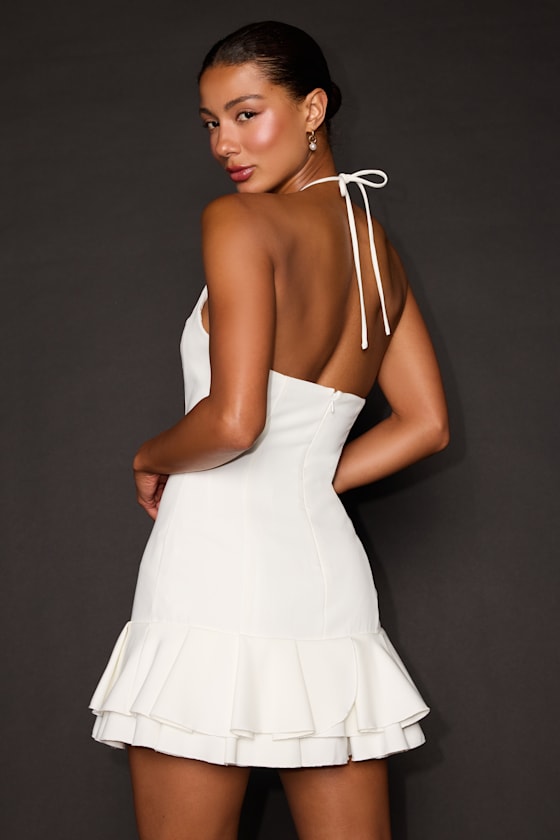 Idesa White Halter Tiered Mini Dress 4