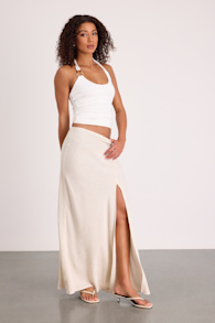 Ronan Light Beige Linen High-Rise Maxi Skirt 1
