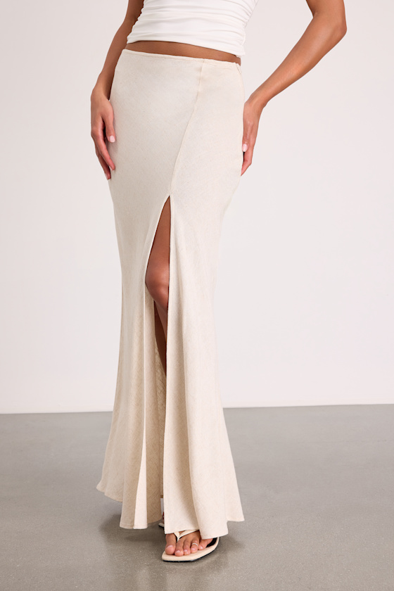 Ronan Light Beige Linen High-Rise Maxi Skirt 2