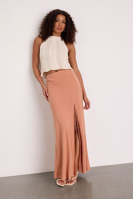 Ronan Peach Linen High-Rise Maxi Skirt 1