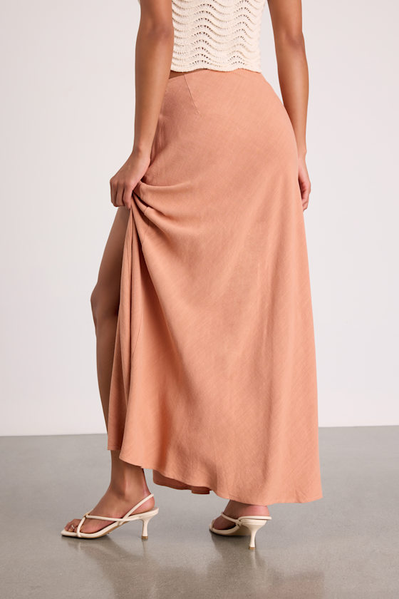 Ronan Peach Linen High-Rise Maxi Skirt - thumbnail 3