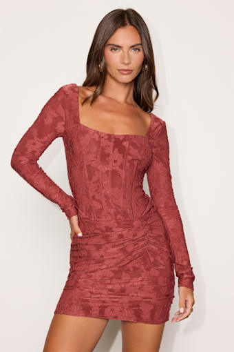 Celeste Dark Mauve Floral Burnout Long Sleeve Mini Dress 2