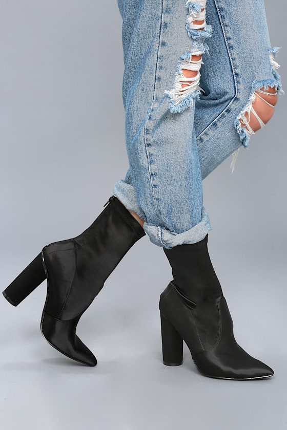 Janek Black Satin Mid-Calf Sock Boots 2