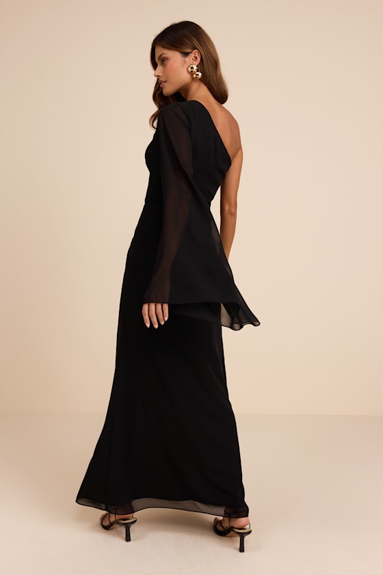 Elizabeth Black One-Shoulder Bell Sleeve Maxi Dress - thumbnail 3