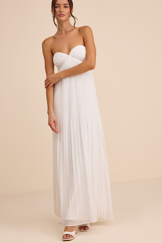 Remley White Pleated Strapless Maxi Dress 1