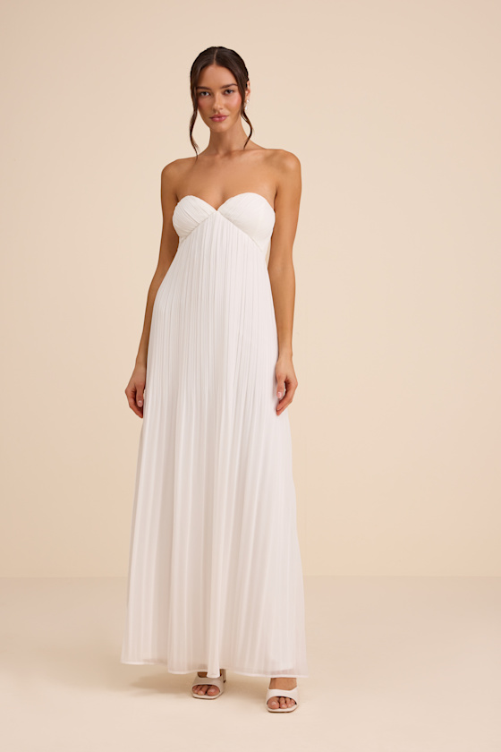 White Pleated Gown - Chiffon Bridal Gown - Strapless Bridal Gown - Image 2