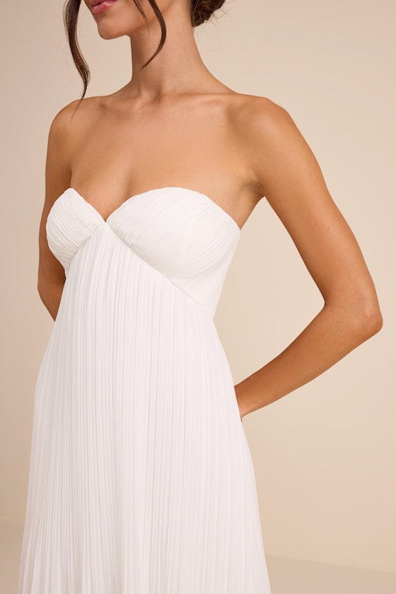 White Pleated Gown - Chiffon Bridal Gown - Strapless Bridal Gown - Image 3