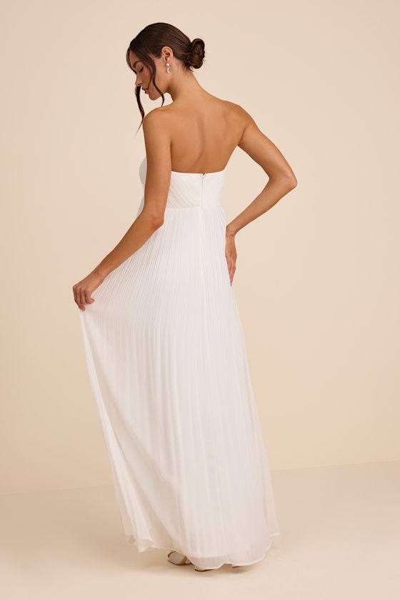 White Pleated Gown - Chiffon Bridal Gown - Strapless Bridal Gown - Image 4