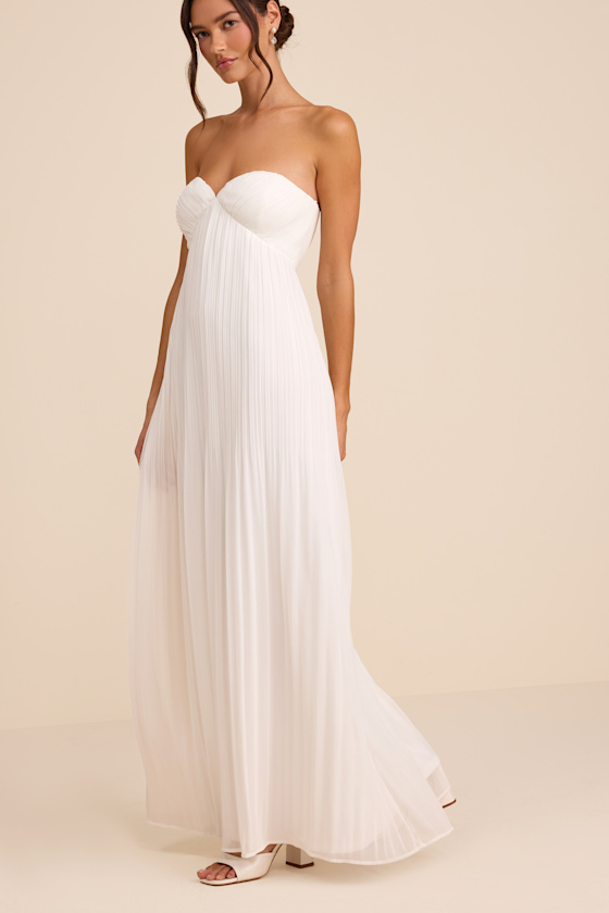 White Pleated Gown - Chiffon Bridal Gown - Strapless Bridal Gown - Image 5