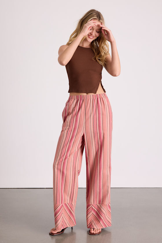 Docia Pink Striped Cotton Wide-Leg Pants - thumbnail 4