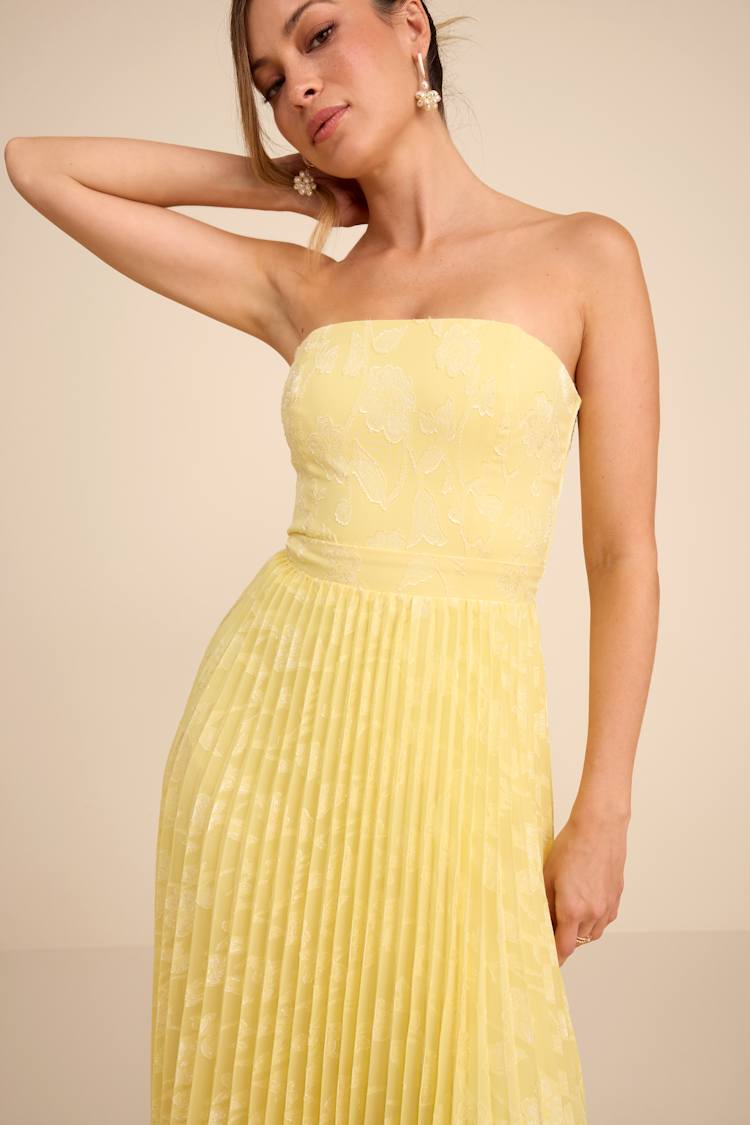 yellow pleated midi dress Azazie Plus Size Midi Dresses A-Line Wedding Guest Semi-Formal Dresses Sweetheart Pastel Yellow