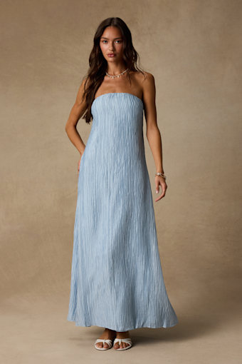 Radiant Season Light Blue Plisse Cutout Strapless Maxi Dress 1