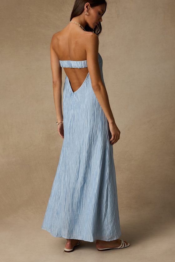 Radiant Season Light Blue Plisse Cutout Strapless Maxi Dress 2