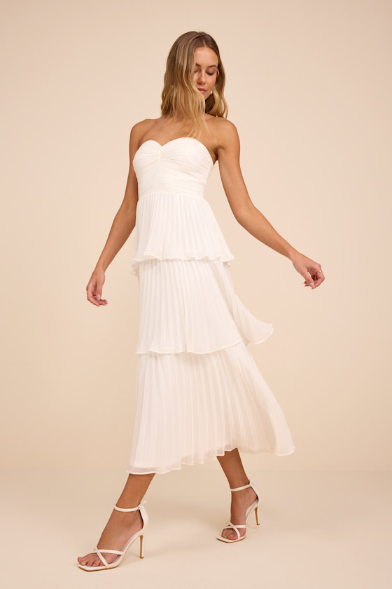 Seriously Sensational White Strapless Tiered Midi Dress 4