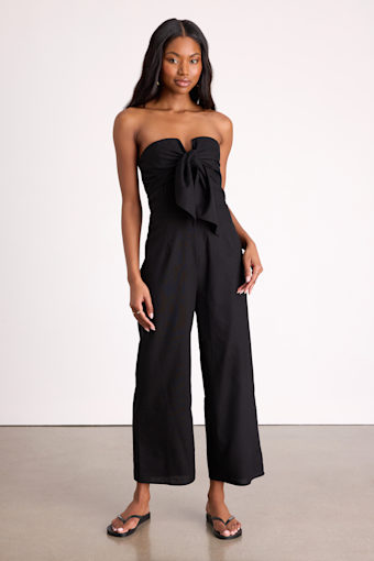 Sunshine Aura Black Tie-Front Strapless Jumpsuit 1