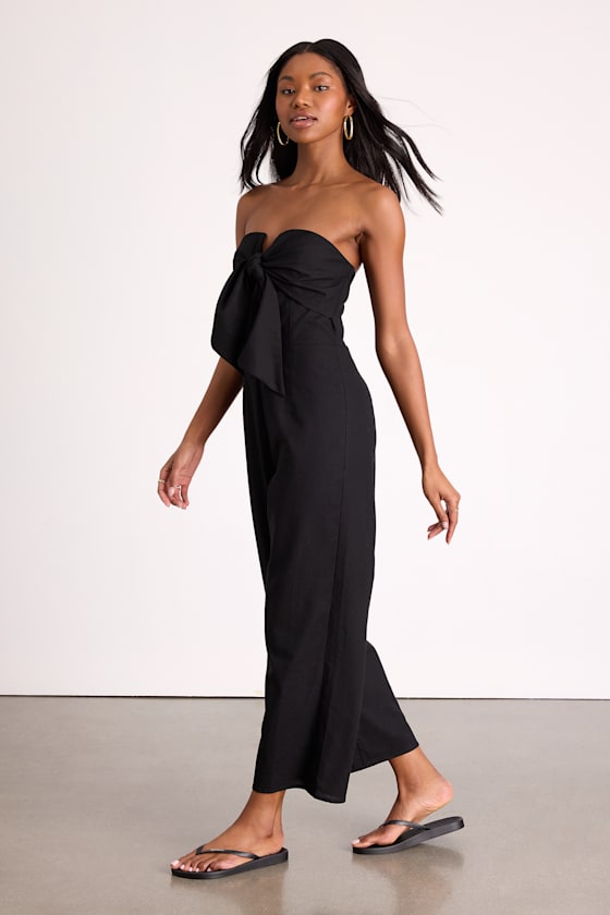 Sunshine Aura Black Tie-Front Strapless Jumpsuit - thumbnail 4