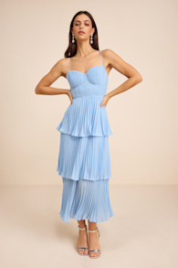 Cascading Crush Light Blue Tiered Bustier Midi Dress 1