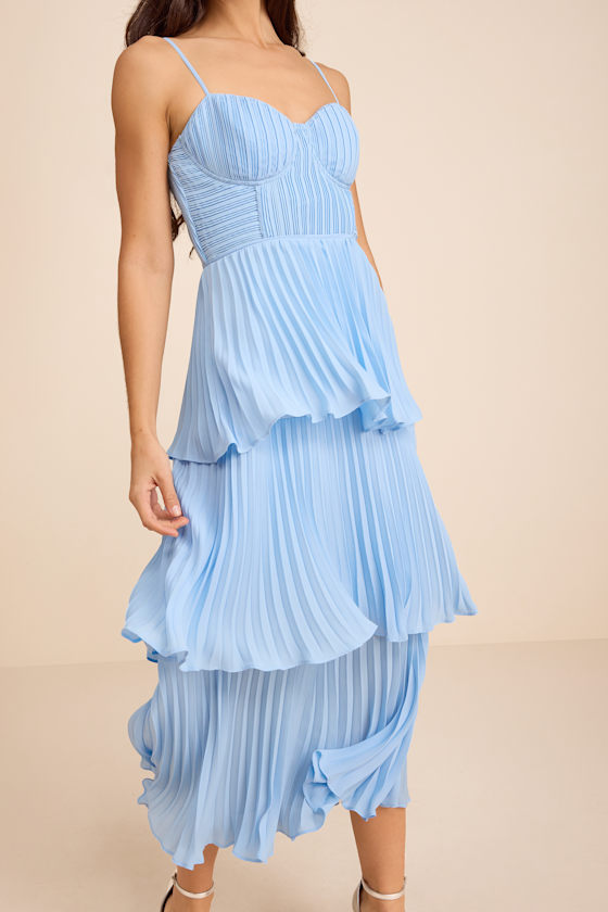 Light Blue Bustier Dress - Tiered Dress - Pleated Chiffon Dress - Image 2