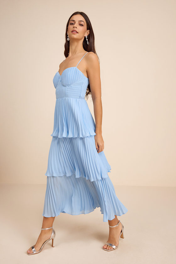 Light Blue Bustier Dress - Tiered Dress - Pleated Chiffon Dress - Image 4