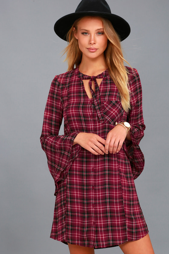 maroon plaid dress