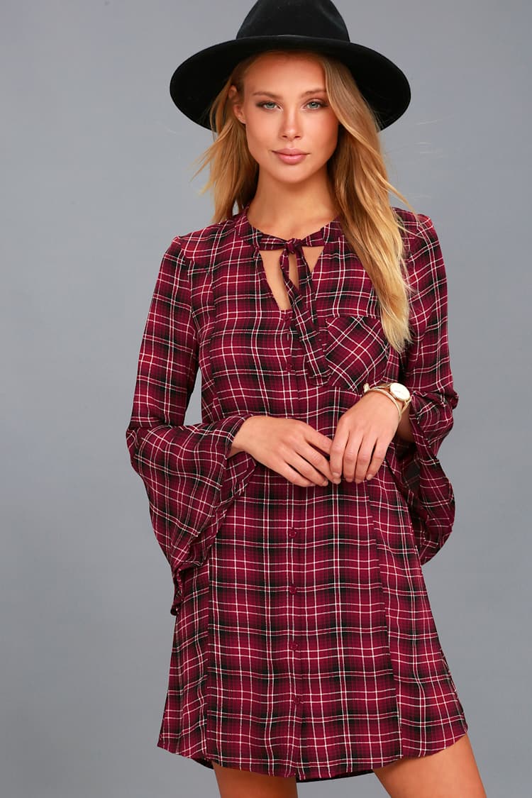 Jack by BB Dakota Rexford - Burgundy Dress - Plaid Dress - Lulus