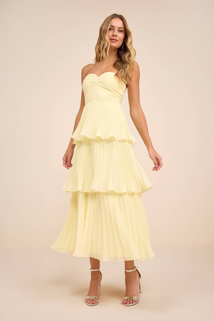 knee length dresses for ladies Photo Finish Pleated Midi In Neon Yellow main image 1