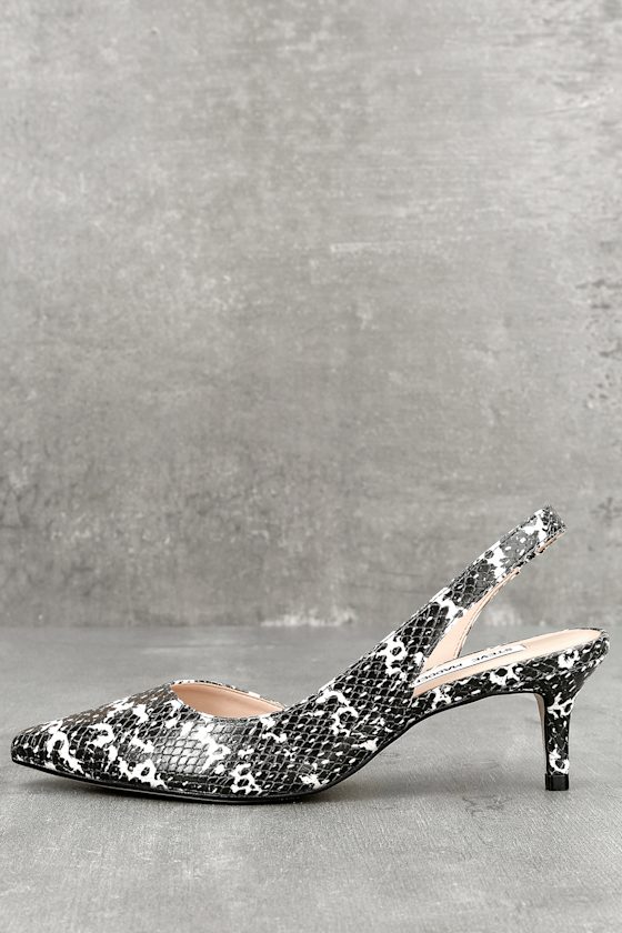 Vera Black and White Snake Slingback Kitten Heels 1