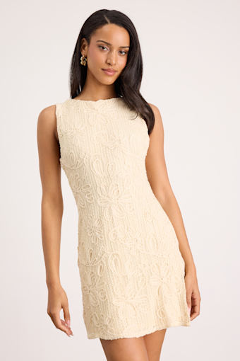 Fenicia Cream Abstract Floral Embroidered Mini Dress 1