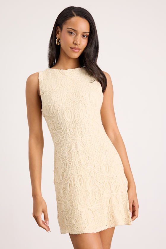 Fenicia Cream Abstract Floral Embroidered Mini Dress 1