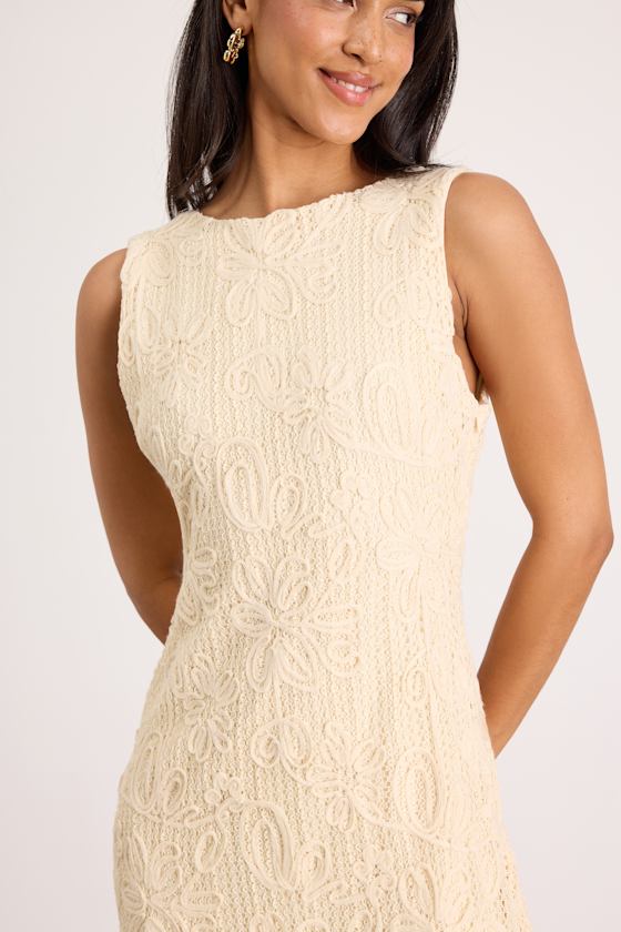 Fenicia Cream Abstract Floral Embroidered Mini Dress 2