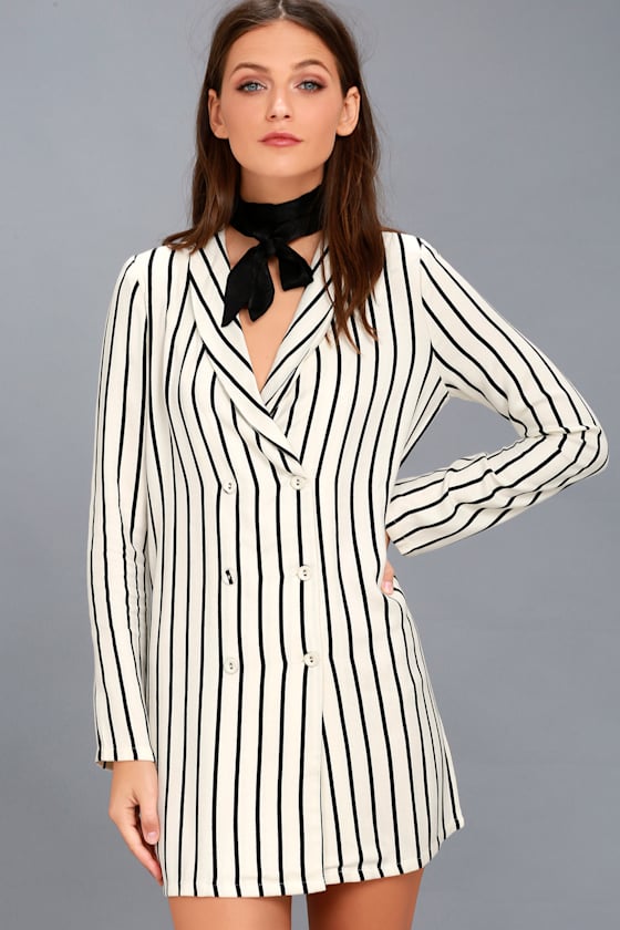 Blazin Black and White Striped Long Sleeve Dress 1