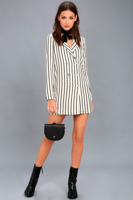 black and white striped blazer dress