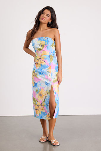 Bold Tendencies Light Pink Floral Strapless Cutout Midi Dress 1