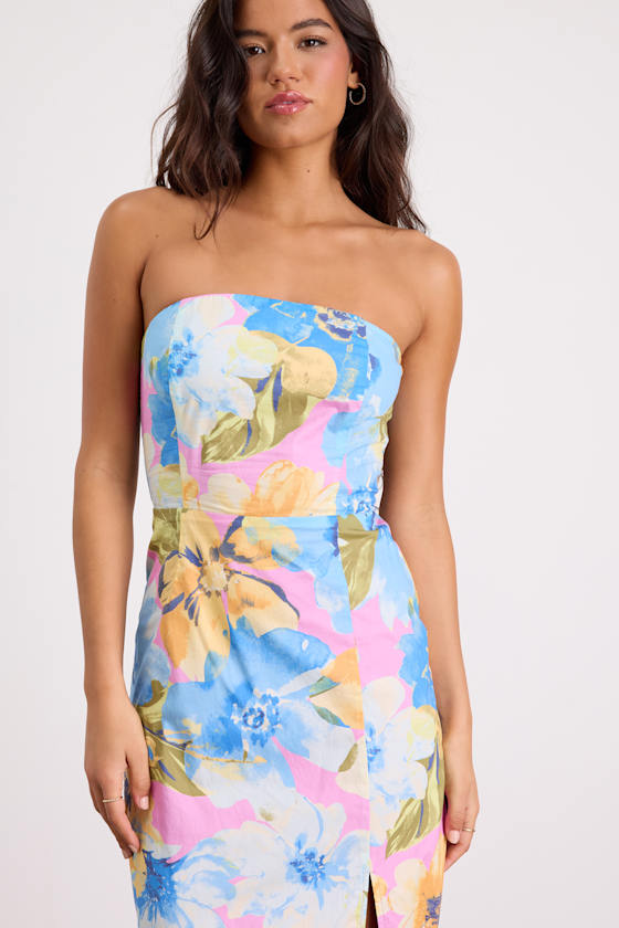 Bold Tendencies Light Pink Floral Strapless Cutout Midi Dress 2