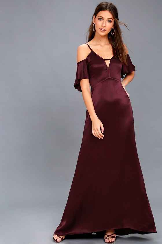 plum satin dress
