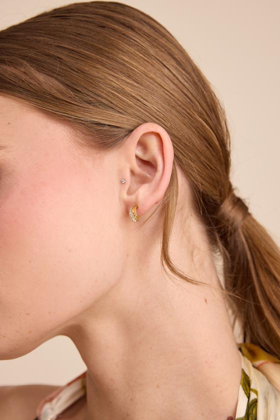 The Multi Piercing 14KT Gold Rhinestone Huggie Hoop Earrings 1