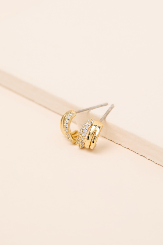 The Multi Piercing 14KT Gold Rhinestone Huggie Hoop Earrings 2