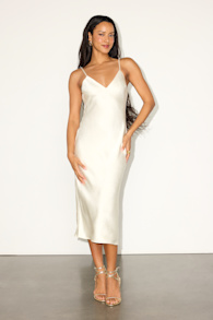 Katrien Ivory Textured Satin Backless Midi Slip Dress 1
