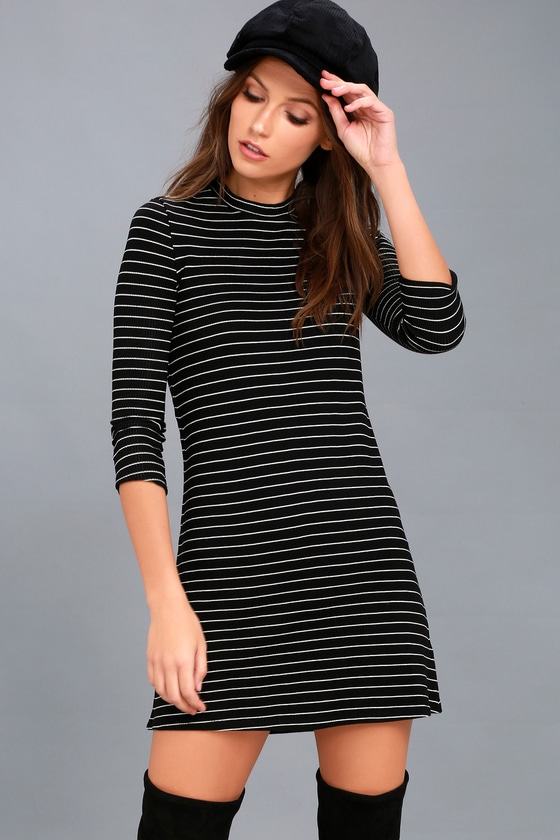 black and white striped mini dress