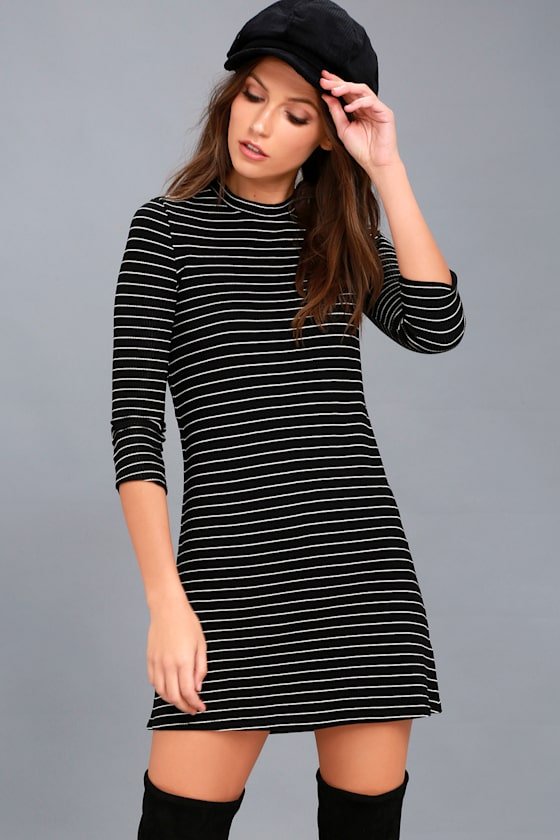 Cool Horizons Black and White Striped Long Sleeve Dress 1