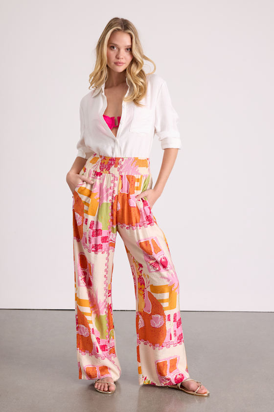 Breezy Getaway Cream Multi Print Wide-Leg Pants - thumbnail 3