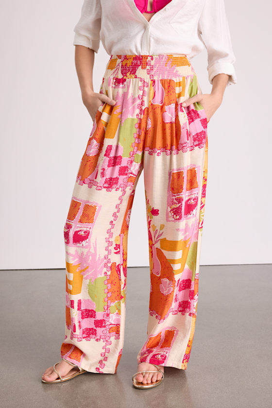 Breezy Getaway Cream Multi Print Wide-Leg Pants - thumbnail 2