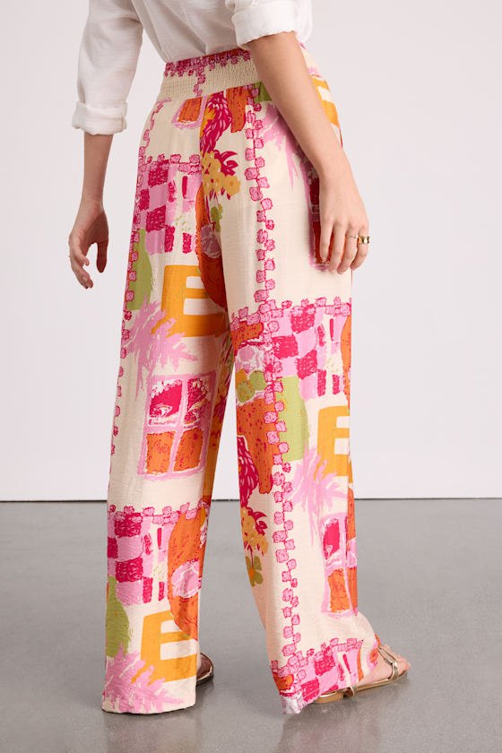 Breezy Getaway Cream Multi Print Wide-Leg Pants - thumbnail 4