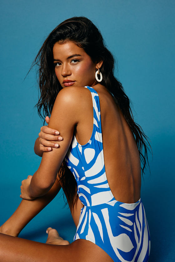 Bolonia Bright Blue Abstract Cutout One-Piece Swimsuit 1
